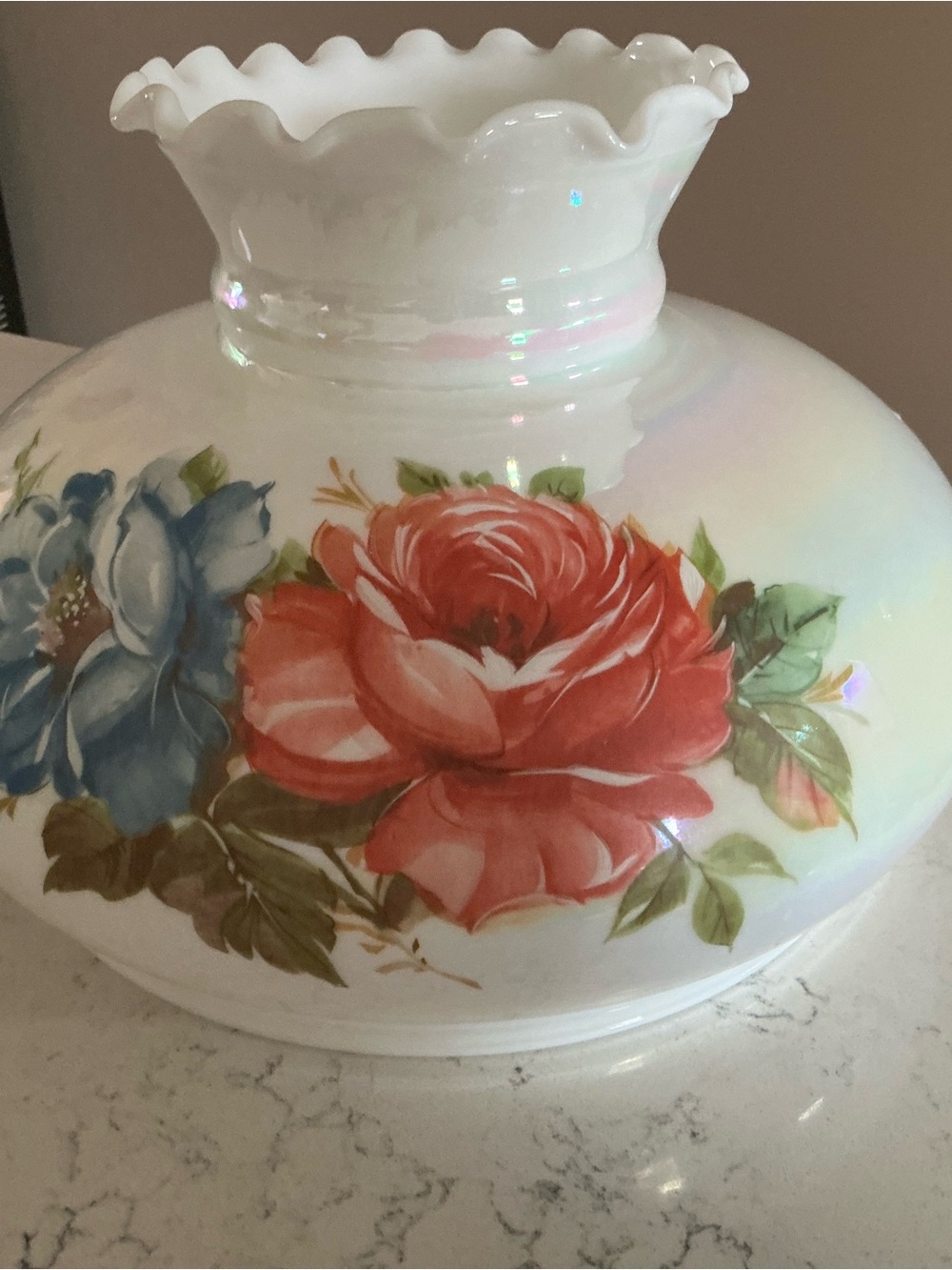 Vintage Gone With The wind style hurricane lamp shade hand painted 12” floral